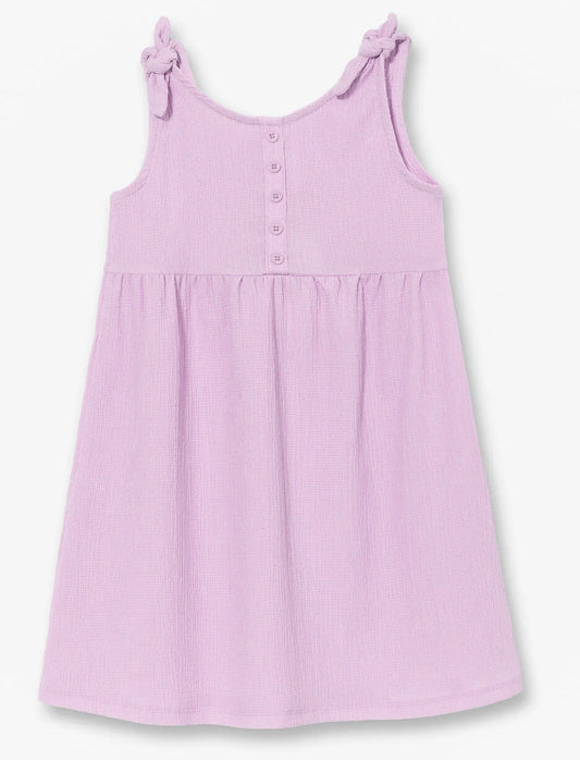 Robe - Mandarine & Co rose pâle en polyester et spandex pour enfant, sans manches avec nœuds aux épaules, vue de face.