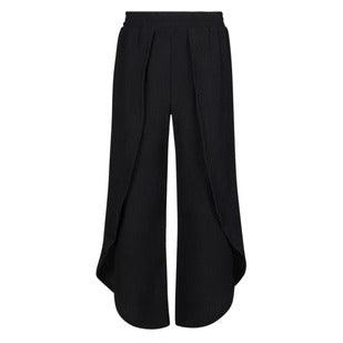 Pantalon - Mandarine & Co noir en polyester et spandex, taille élastique, coupe ample, vue de face, femme adulte.