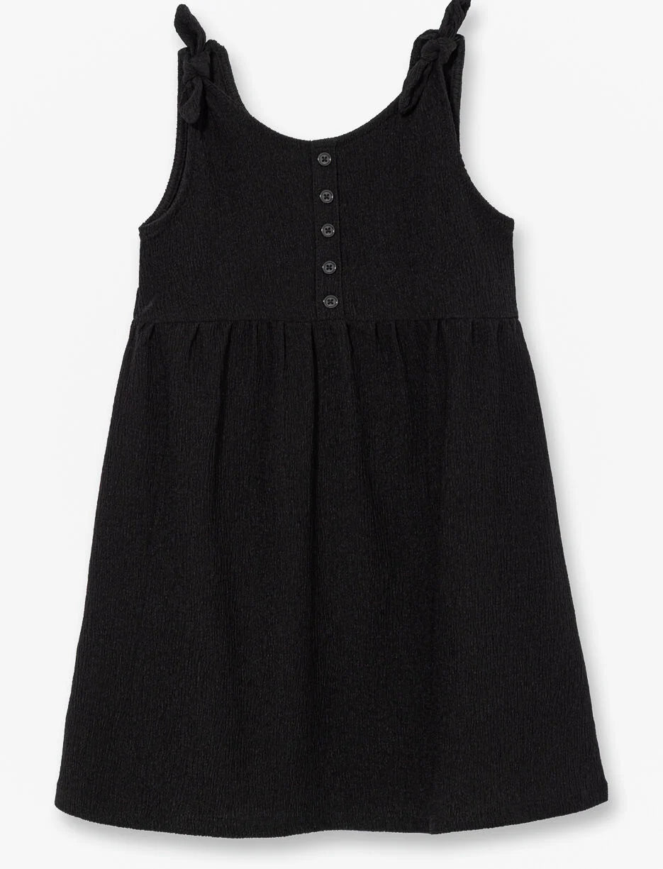 Robe - Mandarine & Co noire en polyester et spandex à bretelles nouées avec boutons, pour enfant, vue de face.