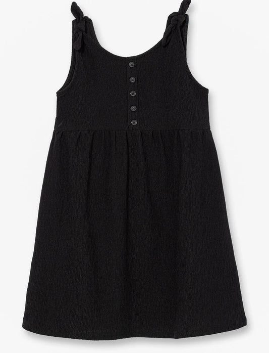 Robe - Mandarine & Co noire en polyester et spandex à bretelles nouées avec boutons, pour enfant, vue de face.