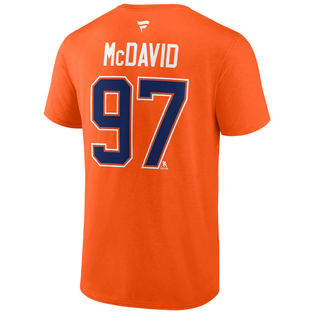 T-Shirt - McDavid Oilers - 3 Pour 60$ orange en coton avec numéro 97 et nom McDavid, style enfant, vue de dos.