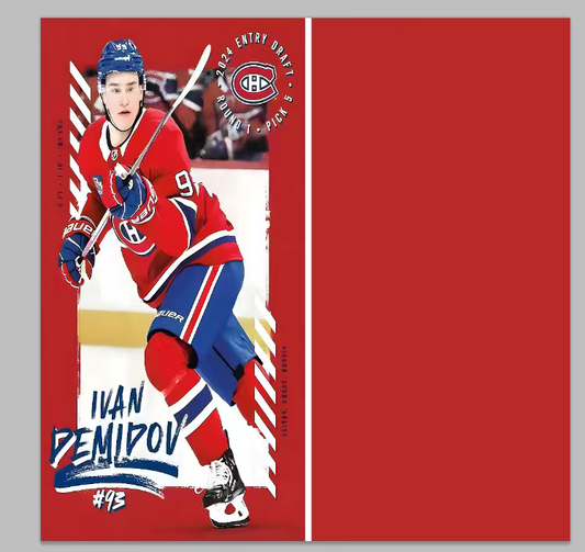 Serviette microfibre - Demidov rouge et blanche avec motifs sportifs, illustration joueur de hockey, vue de face et dos.