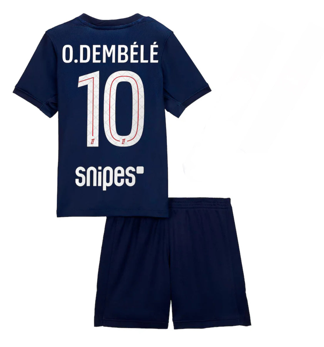 Ensemble de soccer - O. DEMBÉLÉ bleu marine en polyester, maillot dos avec nom et short uni, pour enfant, vue de dos