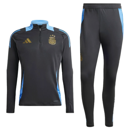 Ensemble de soccer - MESSI noir et bleu avec pantalon ajustable et haut zippé à manches longues, pour garçon, vue de face