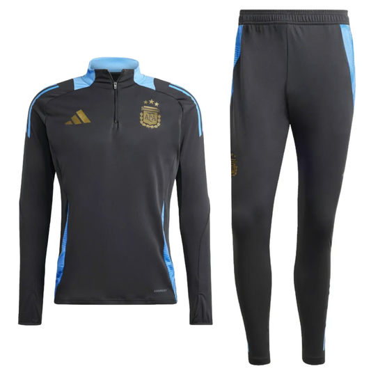 Ensemble de soccer - MESSI noir et bleu avec pantalon ajustable et haut zippé à manches longues, pour garçon, vue de face