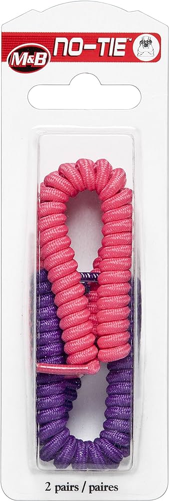 2 paires de lacets - M&B ressorts roses et violets, style élastique, vue de face sur emballage transparent