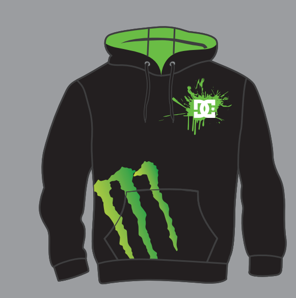 Hoodie - Monster DC noir avec intérieur de capuche vert, logo DC et griffures Monster vertes, pour garçon, vue de face