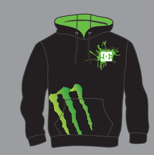 Hoodie - Monster DC noir avec intérieur de capuche vert, logo DC et griffures Monster vertes, pour garçon, vue de face
