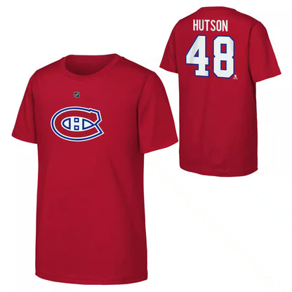 T-Shirt - Hutson - 3 Pour 60$ rouge en coton 100% avec logo hockey et numéro 48, pour enfant, vue de face et dos.