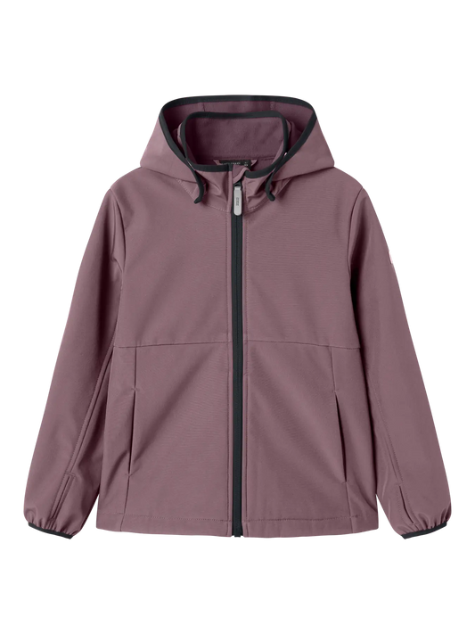 Manteau Mi-Saison - Name It violet mauve avec capuche et zip noir, pour enfant, polyester recyclé, vue de face portrait 1350x1800