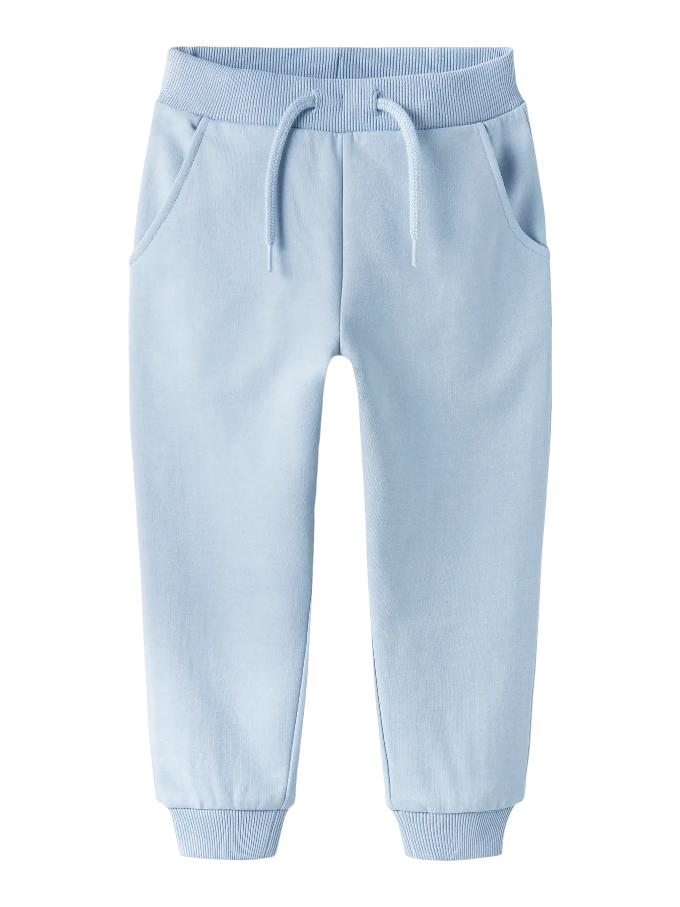 Pantalon - Name It bleu ciel en coton polyester avec poches et taille à cordon, pour enfant, vue de face.