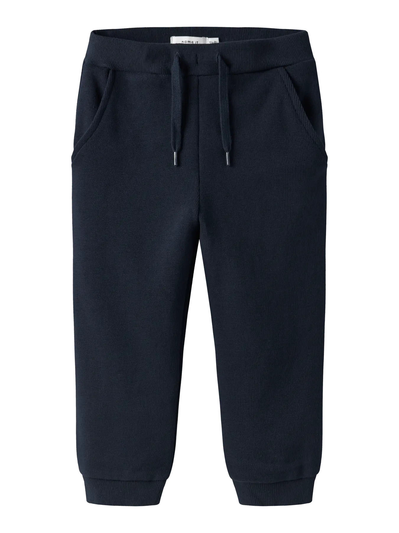 Pantalon - Name It bleu marine en coton biologique avec cordons et poches, style décontracté, pour garçon, vue de face