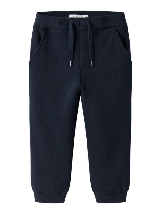 Pantalon - Name It bleu marine en coton biologique avec cordons et poches, style décontracté, pour garçon, vue de face