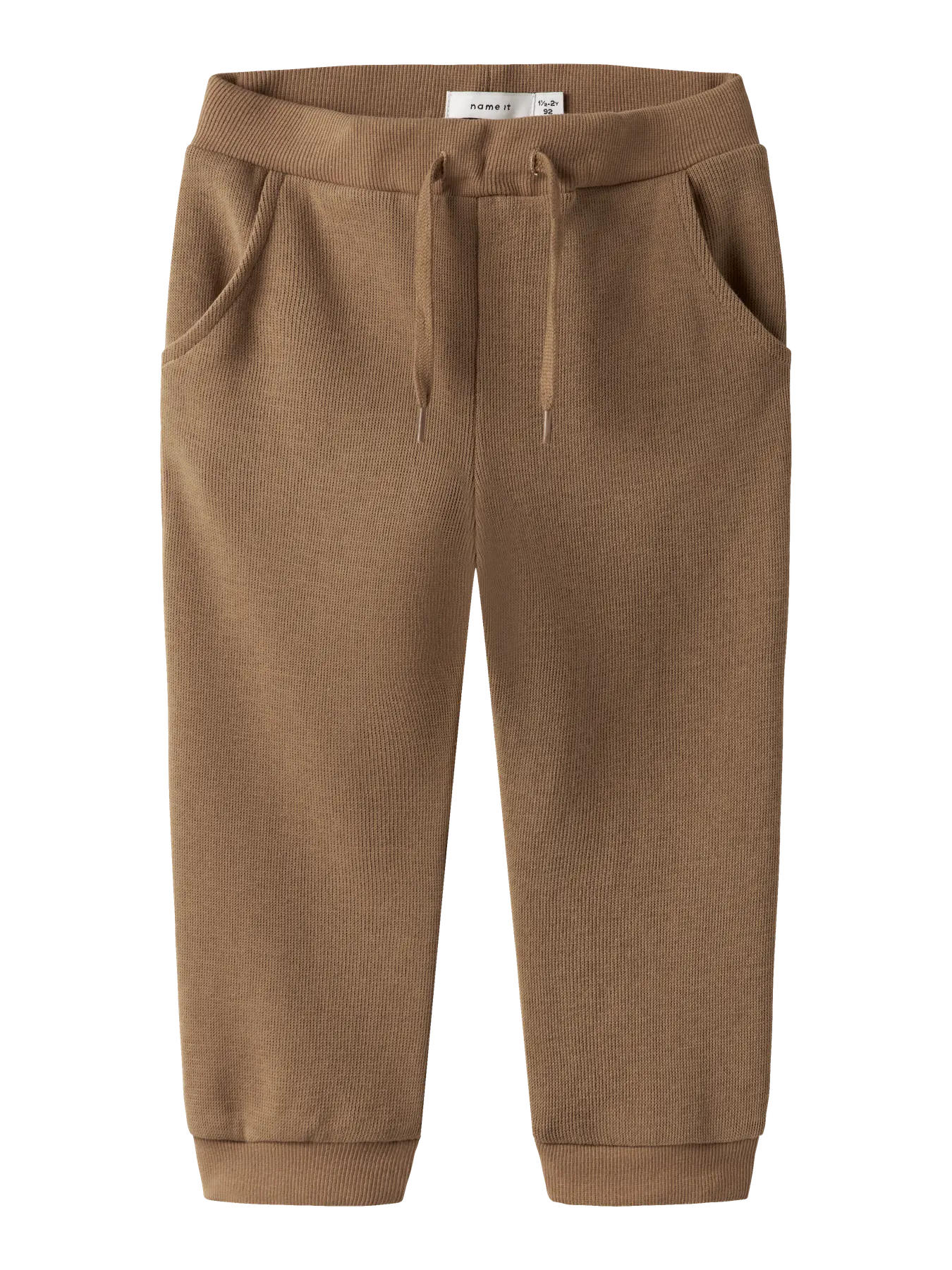 Pantalon - Name It marron en coton biologique et polyester, style jogging pour garçon, vue de face