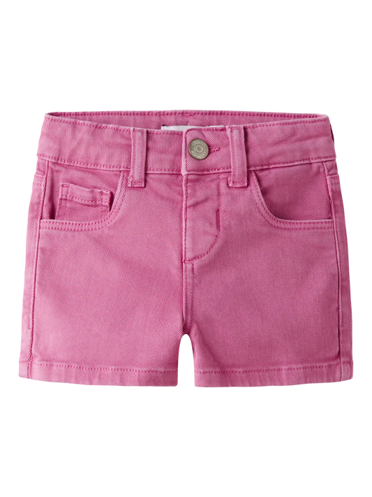 Short - Name It, short rose en coton biologique et élasthanne pour enfant, vue de face, style casual.