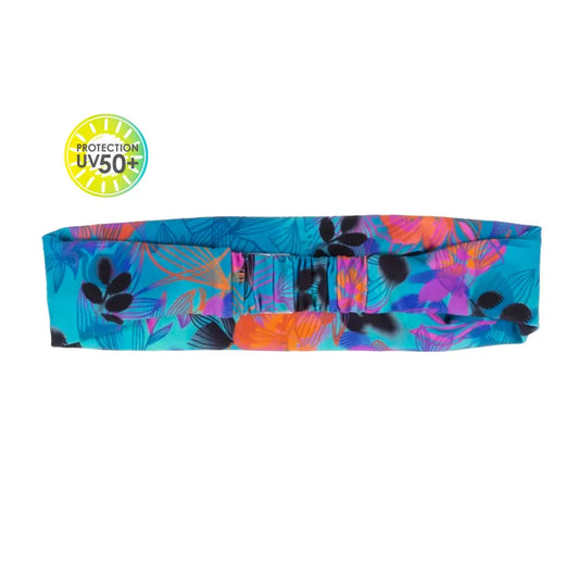 Bandeau - Nanö à motif floral bleu, violet, orange et noir en polyester élasthanne, pour fille, vue flat lay face