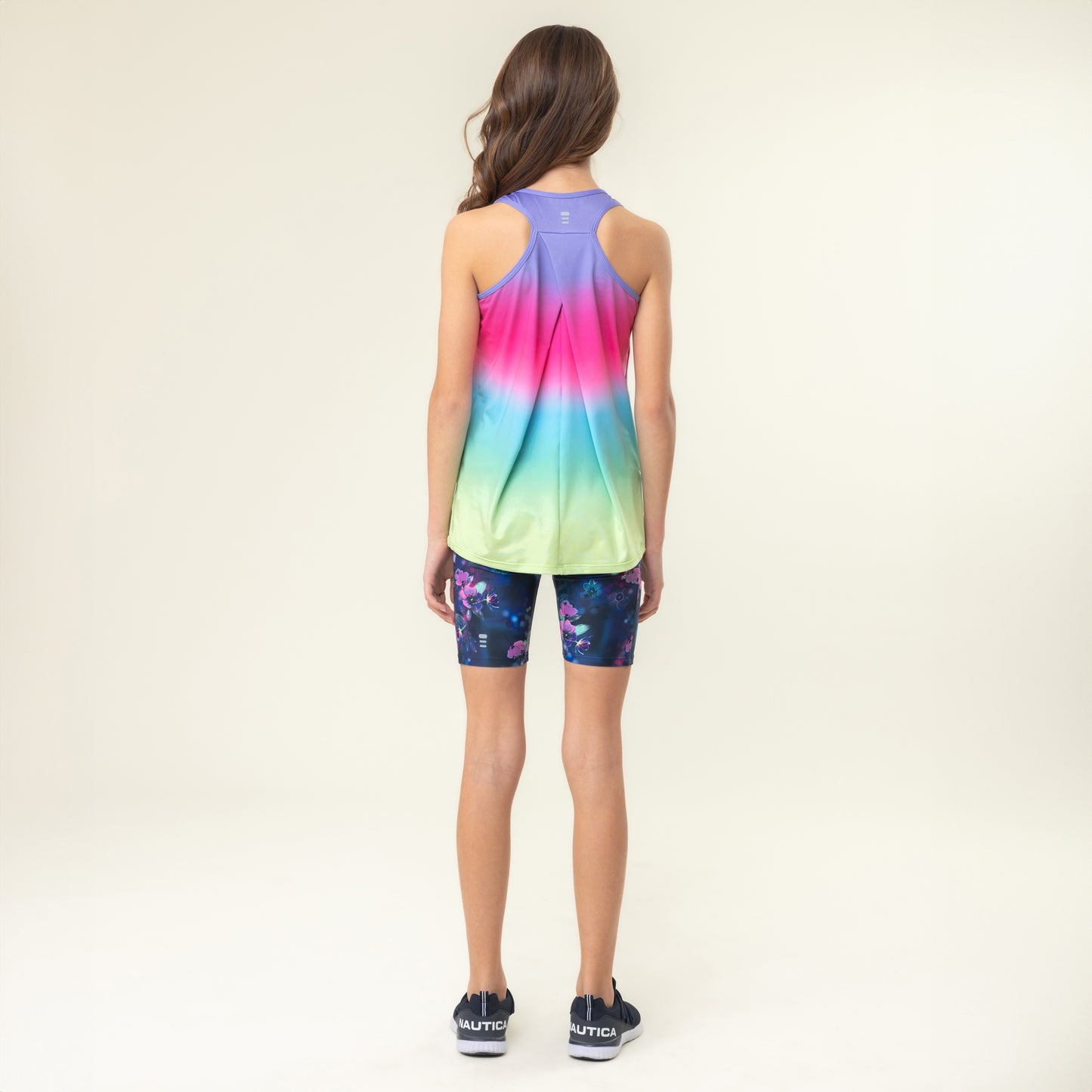 Camisole - Nanö en jersey dégradé violet, rose et vert, dos nageur, pour fille, vue de dos