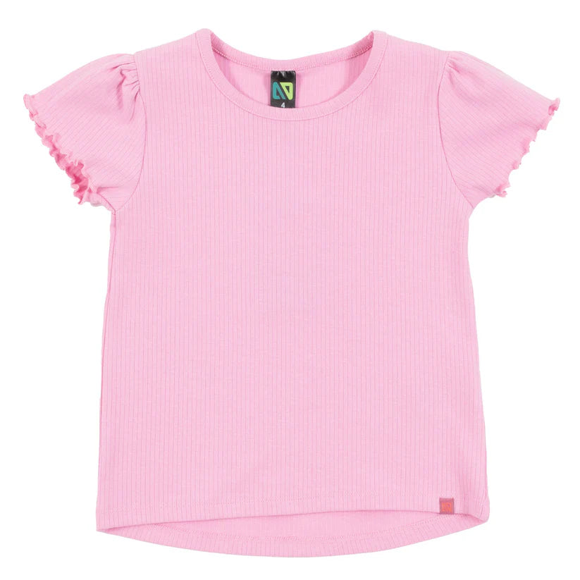 T-Shirt - Nanö rose en jersey côtelé uni avec manches courtes ondulées, pour fille, vue de face