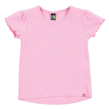 T-Shirt - Nanö rose en jersey côtelé uni avec manches courtes ondulées, pour fille, vue de face