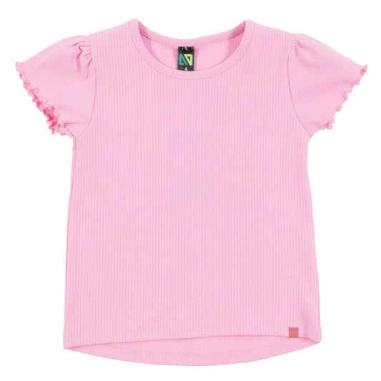 T-Shirt - Nanö rose en jersey côtelé uni avec manches courtes ondulées, pour fille, vue de face
