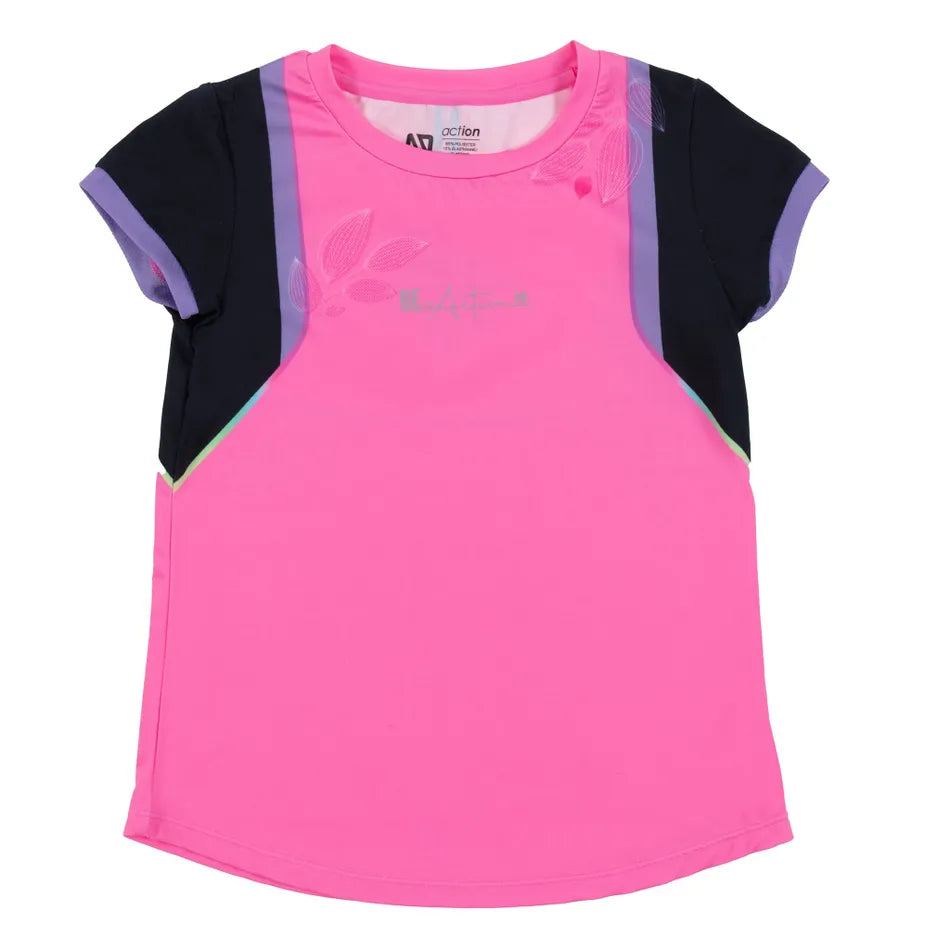 T-Shirt - Nanö rose et noir en jersey avec manches courtes, éléments réfléchissants, pour fille, vue de face