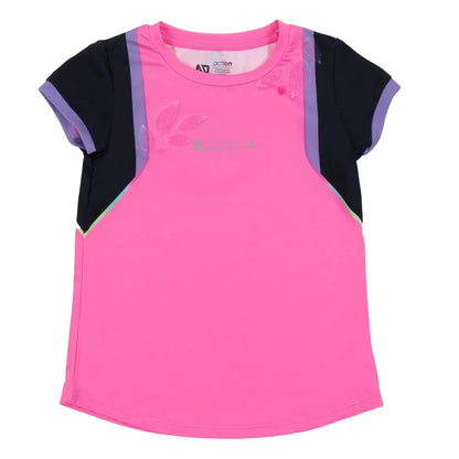 T-Shirt - Nanö rose et noir en jersey avec manches courtes, éléments réfléchissants, pour fille, vue de face