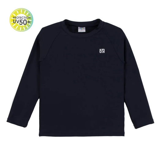 Chandail U.V - Nanö bleu marine manches longues en tissu léger, protection UV50+, pour garçon, vue de face.