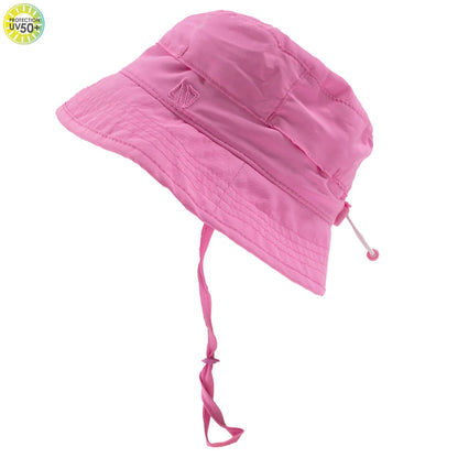 Chapeau U.V - Nanö rose uni avec cordon ajustable sous le menton, matière légère, protection UPF 50+, pour fille, vue de profil