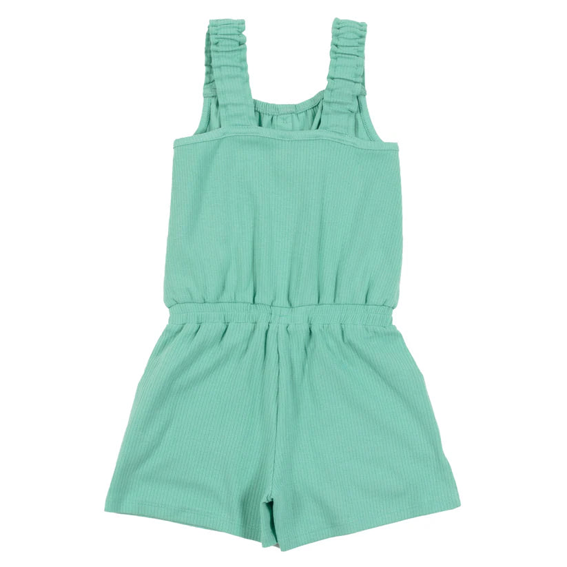 Combi-short - Nanö vert menthe en jersey côtelé avec bretelles élastiques et taille ajustée, pour fille, vue de face