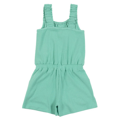 Combi-short - Nanö vert menthe en jersey côtelé avec bretelles élastiques et taille ajustée, pour fille, vue de face