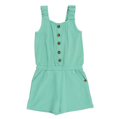 Combi-short - Nanö vert menthe en jersey côtelé avec boutons devant et bretelles élastiques, pour fille, vue de face