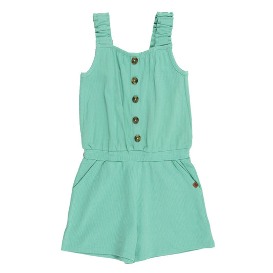 Combi-short - Nanö vert menthe en jersey côtelé avec boutons devant et bretelles élastiques, pour fille, vue de face