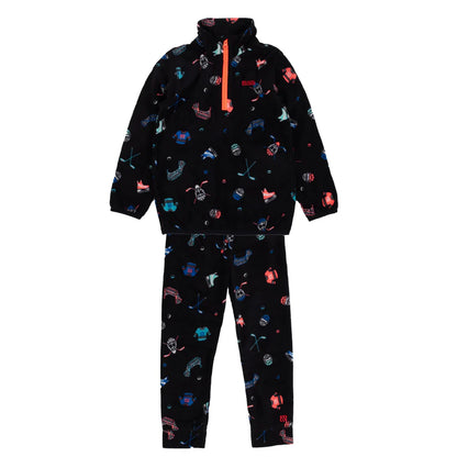 Ensemble thermal en polar - Nanö noir imprimé bleu rouge, tissu micropolaire, garçon, vue de face boutonné col zippé