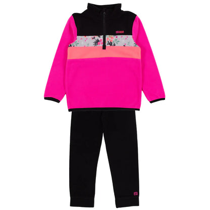 Ensemble thermal - Nanö avec haut micropolaire rose vif, noir et imprimé floral, pantalon noir, pour fille, vue de face