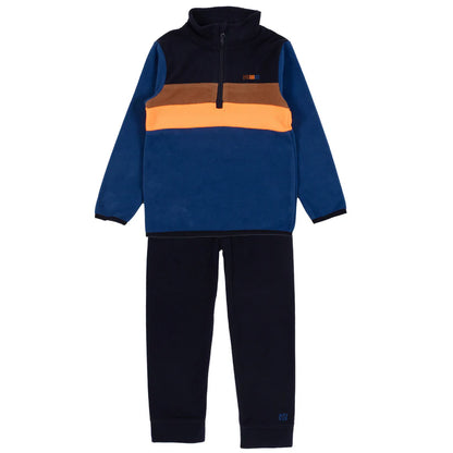 Ensemble thermal - Nanö garçon en micropolaire bleu marine, orange et marron, col montant, vue de face