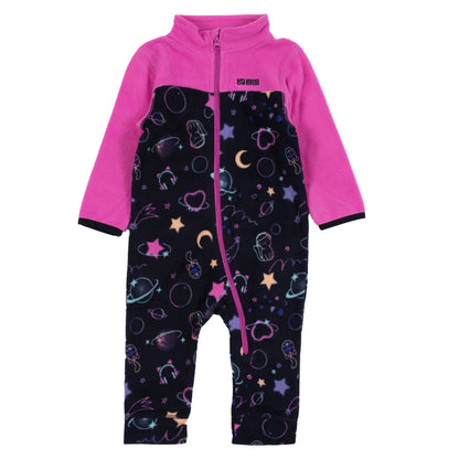 Une pièce thermal - Nanö rose et noire avec motifs spatiaux multicolores, tissu micropolaire doux, pour fille, vue de face