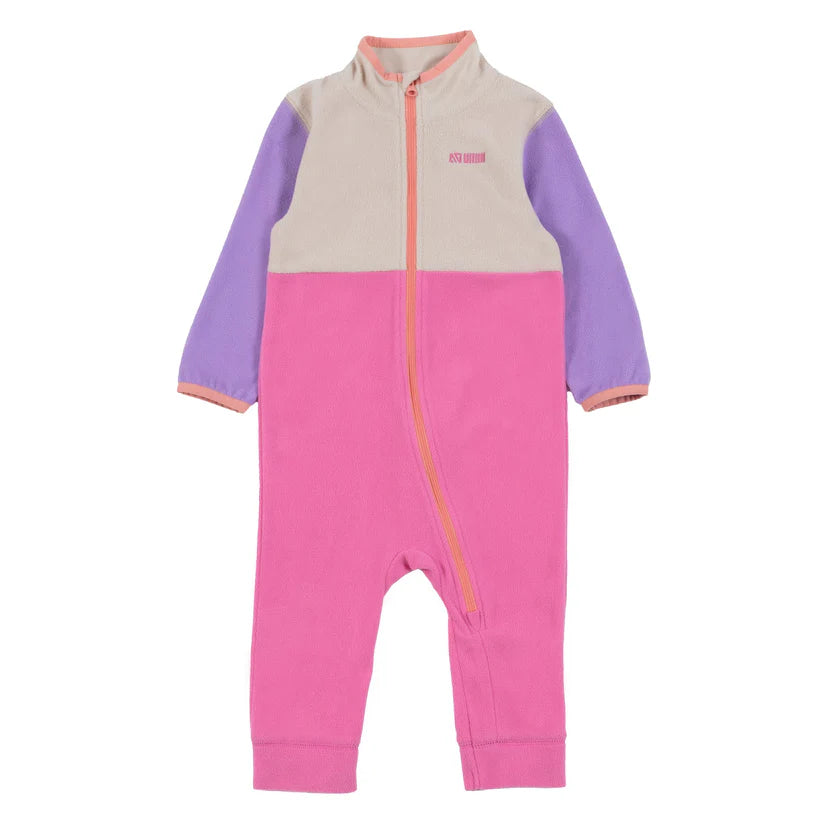 Ensemble 1 pc Polar - Nanö en tissu micropolaire rose, beige et violet, zip devant, pour enfant, vue de face