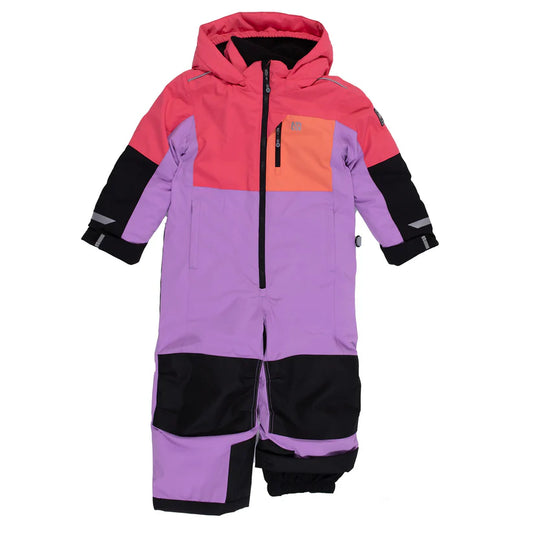 Habit de neige 1 pièce - Nanö rose, violet et noir, isolation Primaloft, fille, combinaison intégrale vue de face