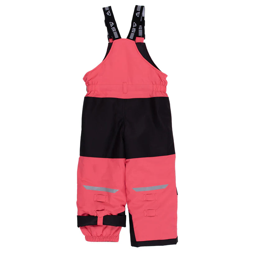 Habit de neige - Nanö pantalon de neige rose et noir pour fille avec bretelles réglables, vue de dos.