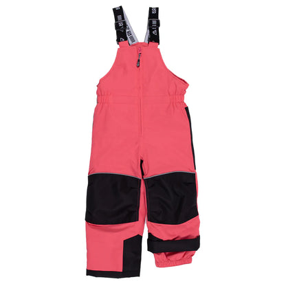 Habit de neige - Nanö corail et noir avec bretelles ajustables et renforts genoux, pour fille, vue de face.