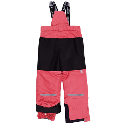 Habit de neige - Nanö pantalon de neige rose et noir pour enfant, vue de dos avec bretelles réglables et renforts résistants.