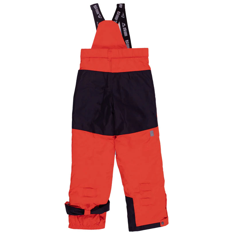 Habit de neige - Nanö rouge et noir imperméable avec bretelles, isolation thermique, pour fille, vue de dos.