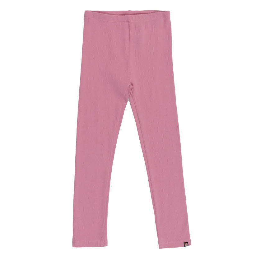 Legging - Nanö rose uni en jersey côtelé avec taille élastique, pour fille, vue de face.