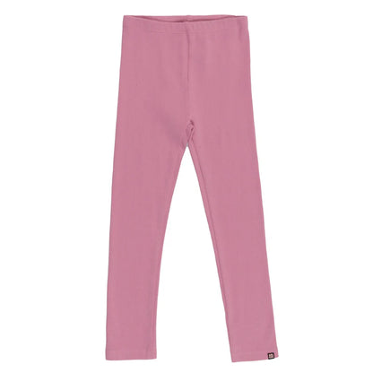 Legging - Nanö rose uni en jersey côtelé avec taille élastique, pour fille, vue de face.