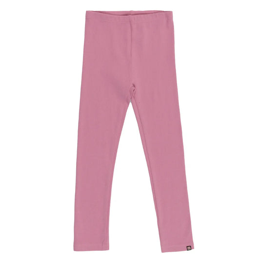 Legging - Nanö rose uni en jersey côtelé avec taille élastique, pour fille, vue de face.