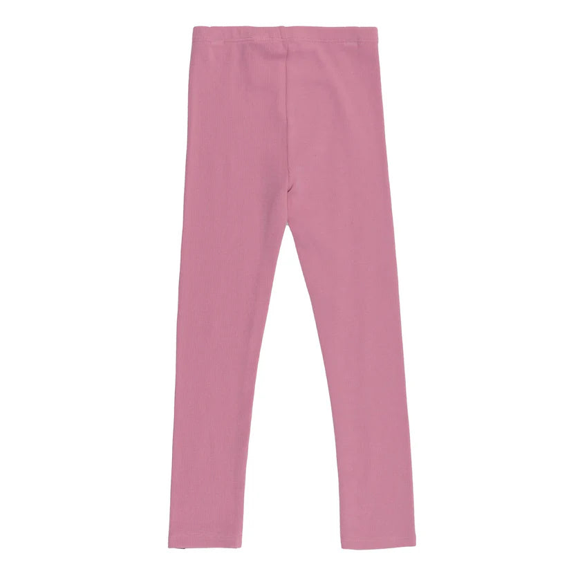 Legging - Nanö en jersey côtelé rose uni avec taille élastique, pour fille, vue de face.