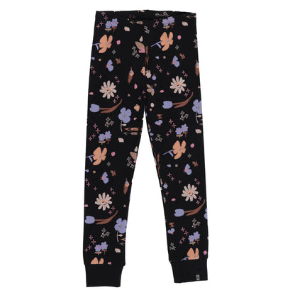 Legging - Nanö en jersey noir imprimé fleurs pastel avec taille élastique et ourlets côtelés, fille, vue de face