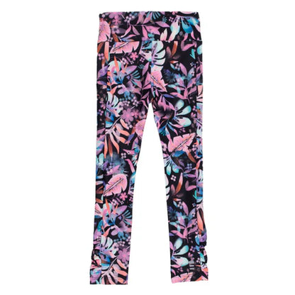 Legging Active-toi - Nanö noir avec imprimé floral multicolore, tricot léger, pour fille, vue de face.