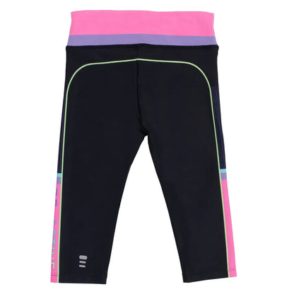 Legging 3/4 - Nanö noir avec ceinture rose et violet, bandes latérales roses et violettes, pour fille, vue de dos.