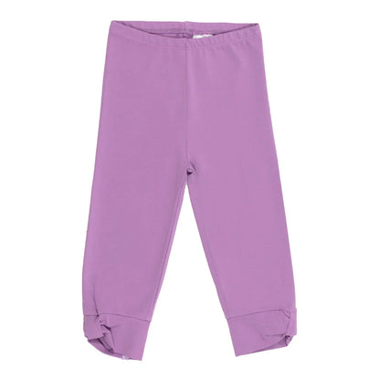 Legging 3/4 - Nanö en jersey violet uni avec taille élastique et boucle au bas de jambe, pour fille, vue de face.